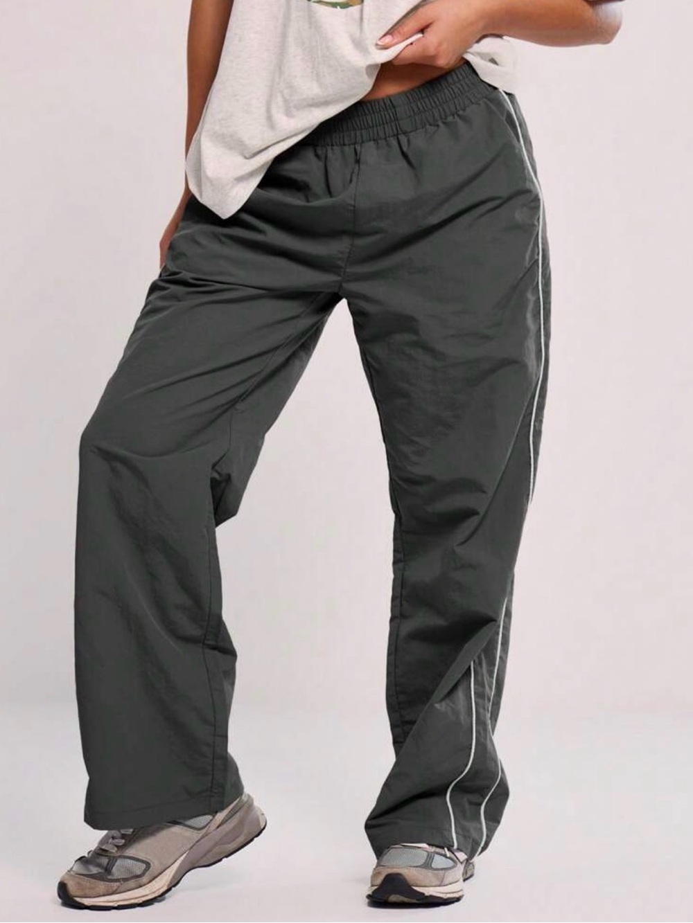 Dark Gray Athletic Track Pants with Side Stripe